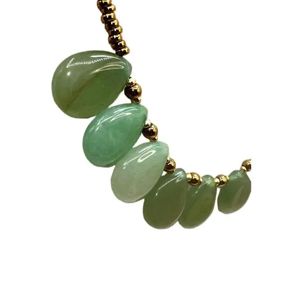 NEW Green Aventurine Stone Gold Tone Beads Bib Necklace - Picture 9 of 14